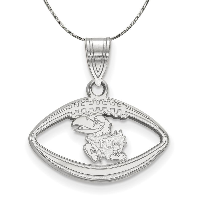 Sterling Silver U. Of Kansas Football Pendant Necklace - 18 Inch